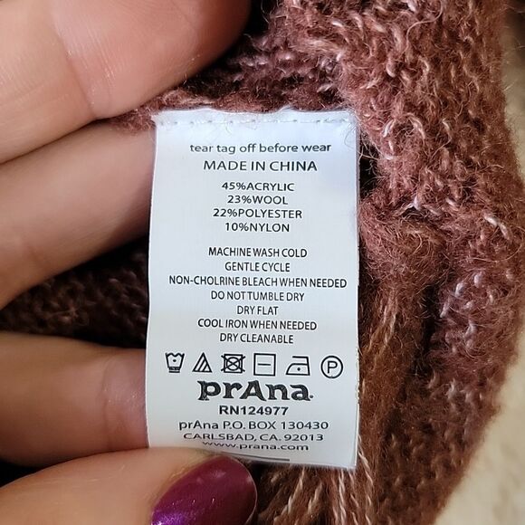 PrAna Shelby wool blend cable knit fringe pullover sweater brown M - Picture 9 of 11